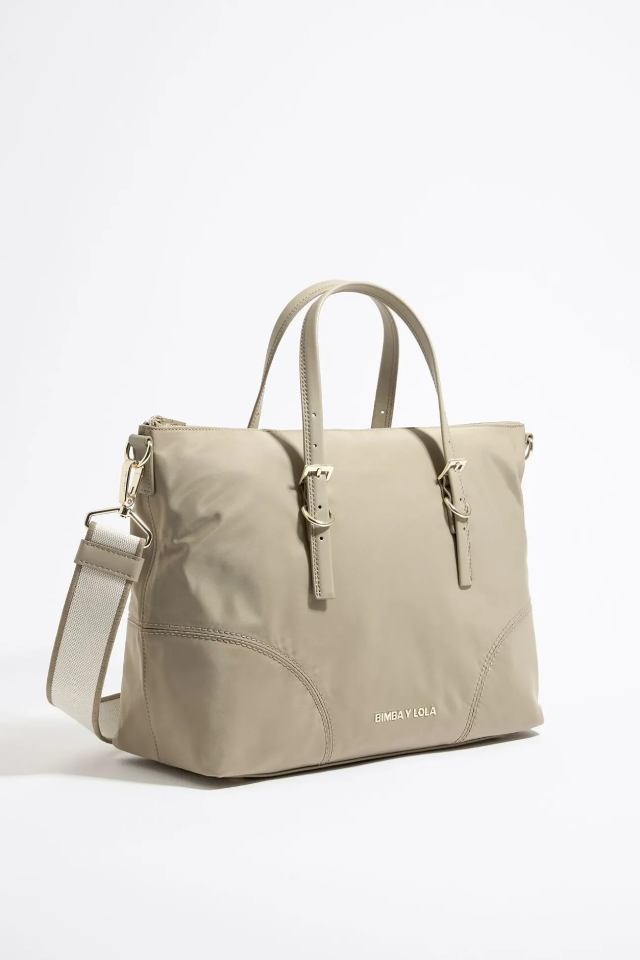 BIMBA Y LOLA Bolso Shopper Grande Nylon Caqui Claro<Mujer Bolsos De Hombro