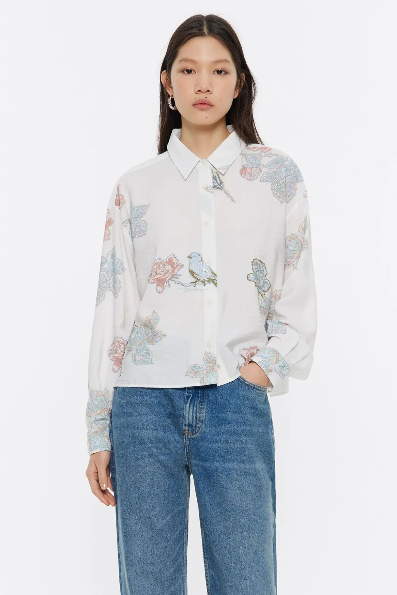 BIMBA Y LOLA Camisa Boxy Birds Marfil<Mujer Camisas