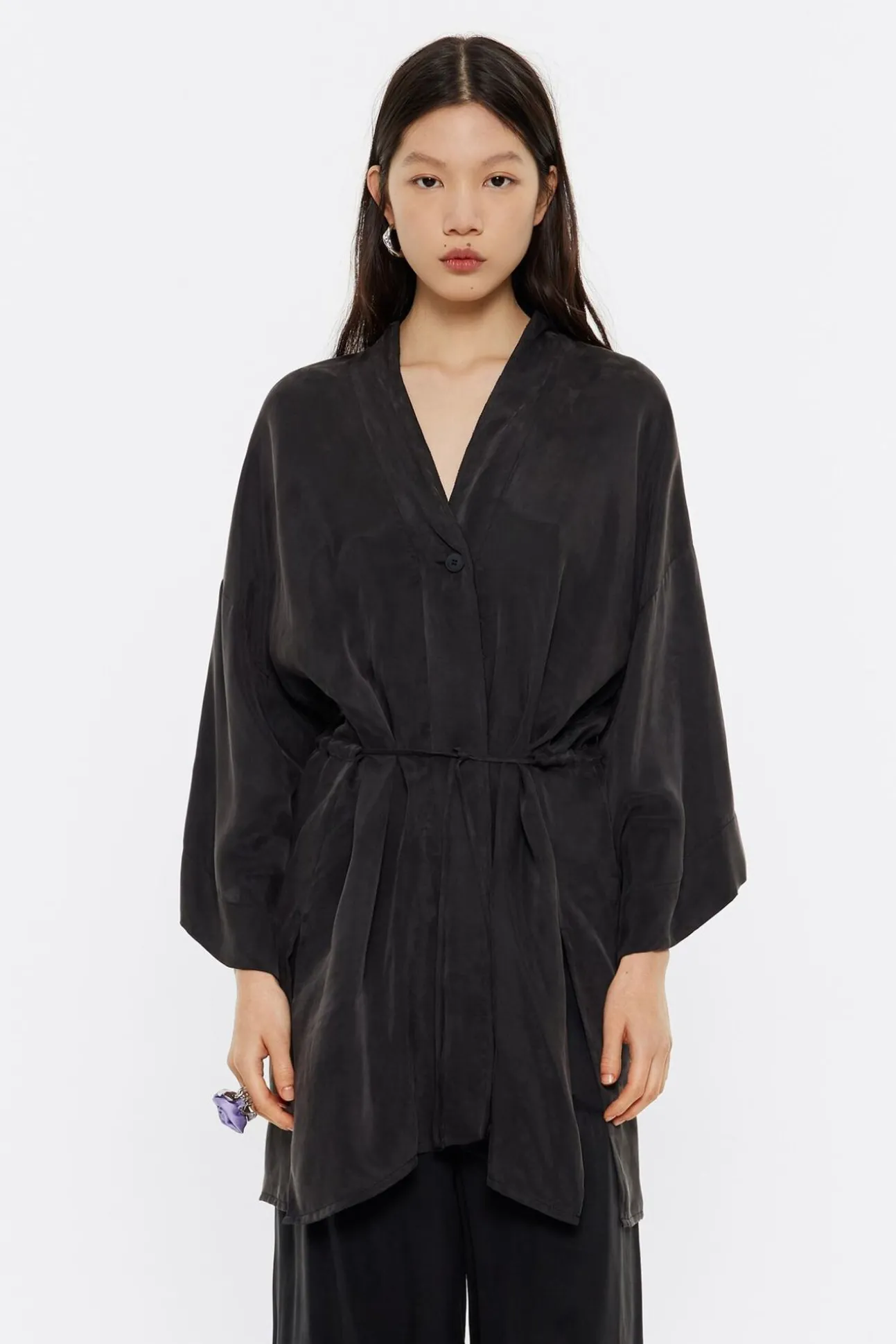 BIMBA Y LOLA Camisa Kimono Larga Negra<Mujer Camisas