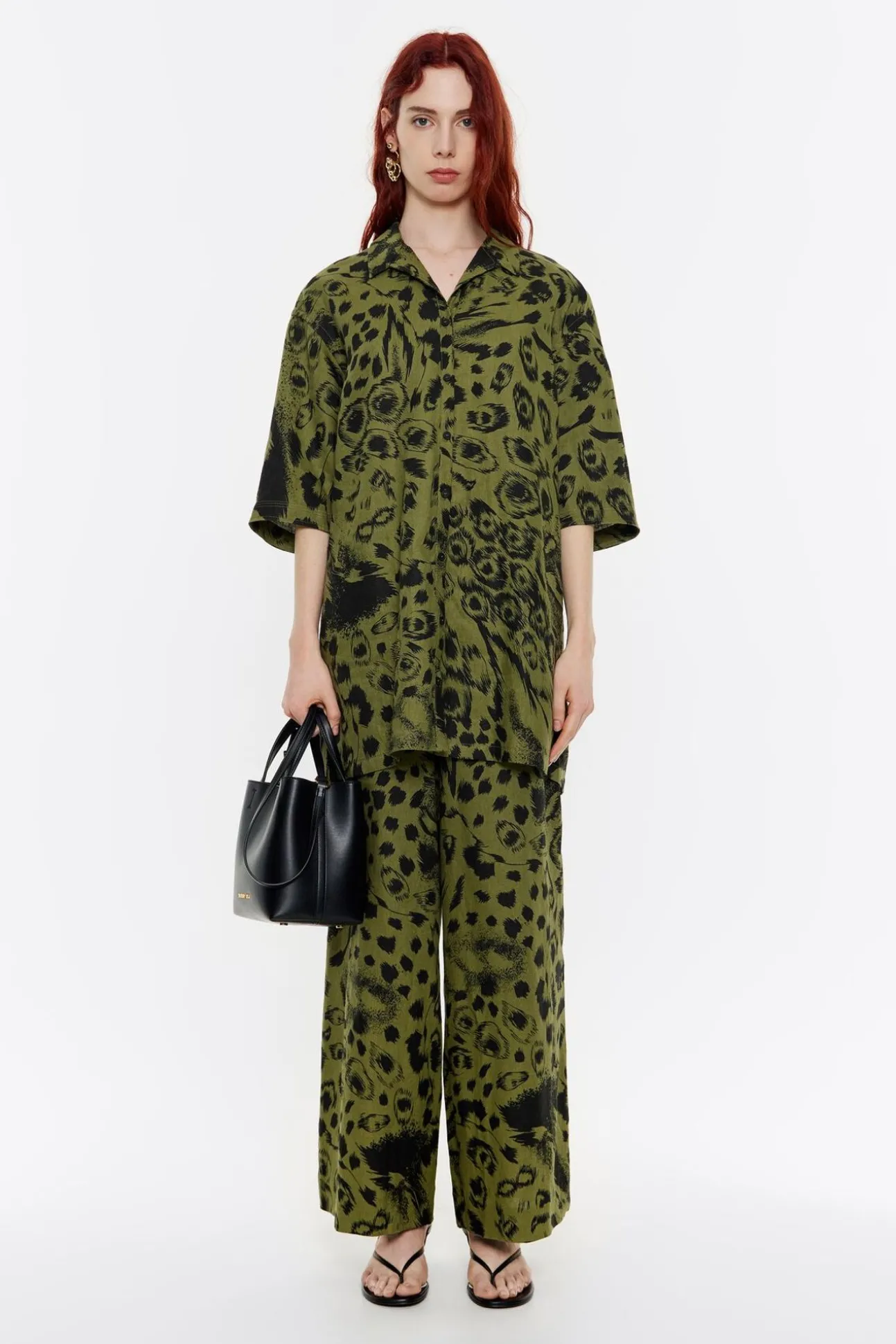 BIMBA Y LOLA Camisa Oversize Lino Animal Mix Verde<Mujer Total Look