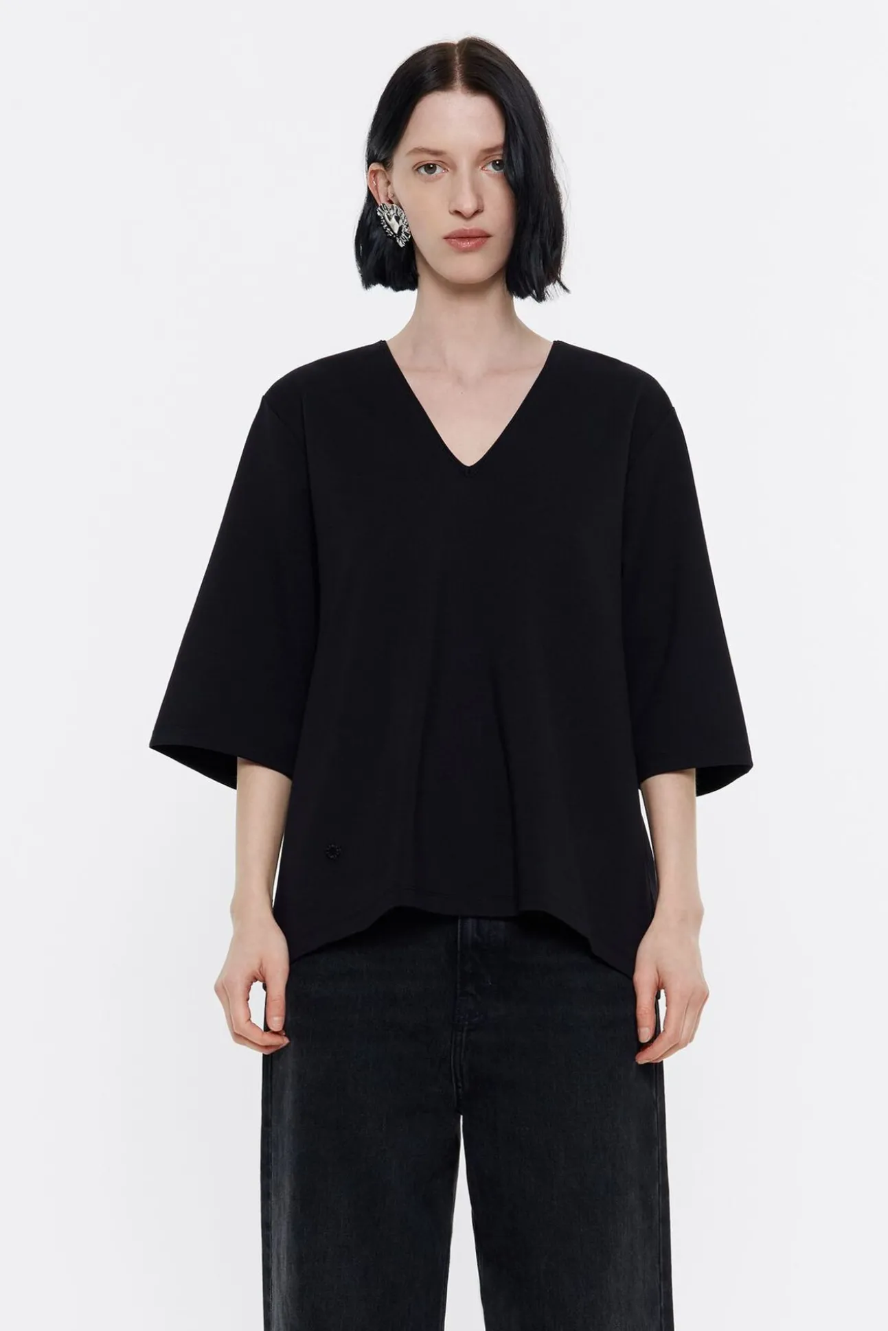 BIMBA Y LOLA Camiseta Capa Punto Roma Negra<Mujer Camisetas