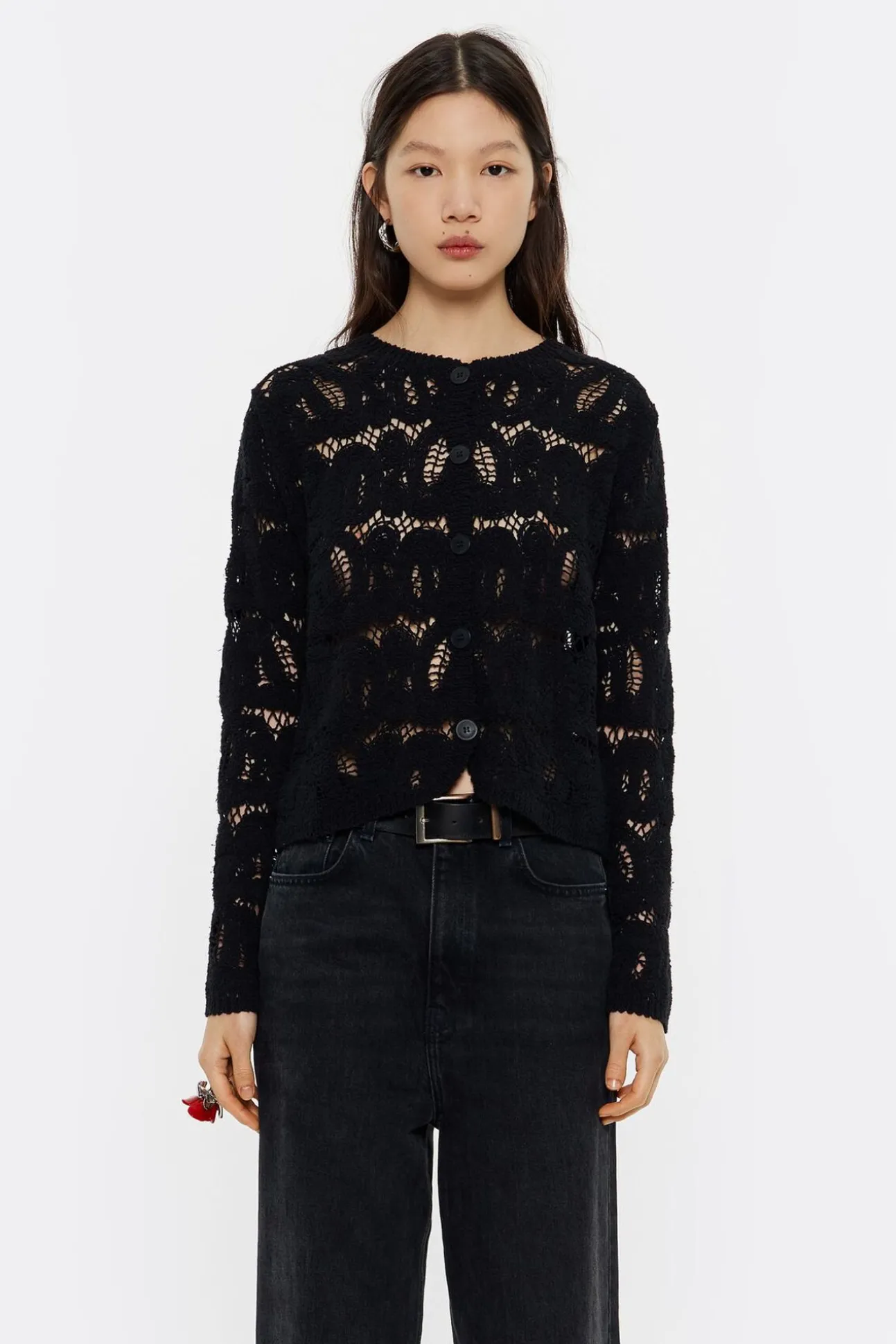 BIMBA Y LOLA Cardigan Algodon Jacquard Negro<Mujer Punto