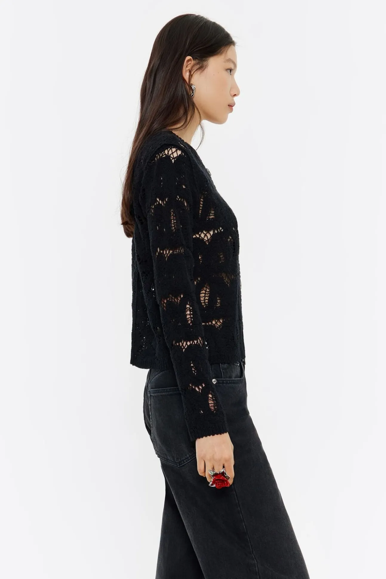 BIMBA Y LOLA Cardigan Algodon Jacquard Negro<Mujer Punto