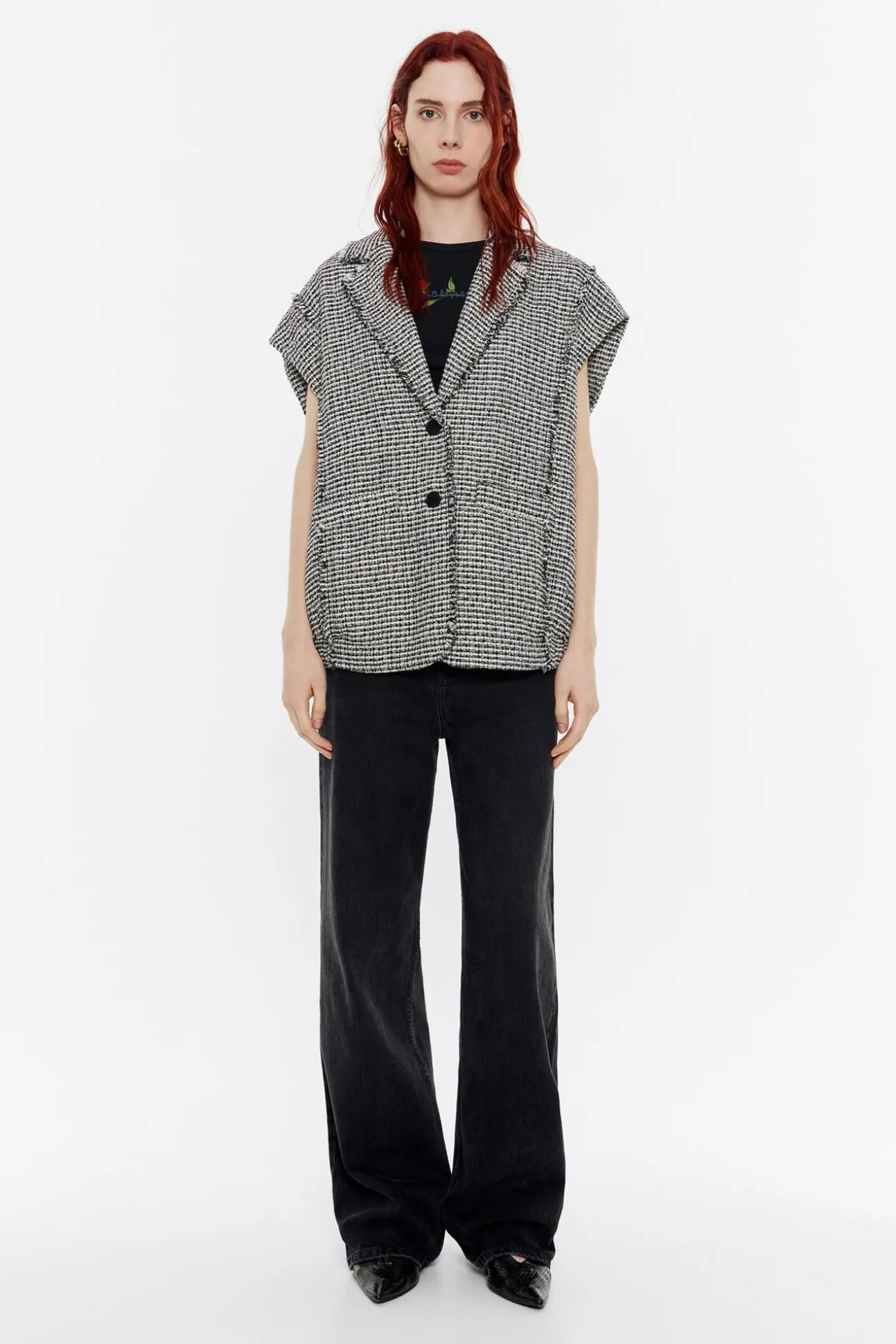 BIMBA Y LOLA Chaleco Oversize Desflecado Tweed Marfil<Mujer Gabardinas Y Chaquetas