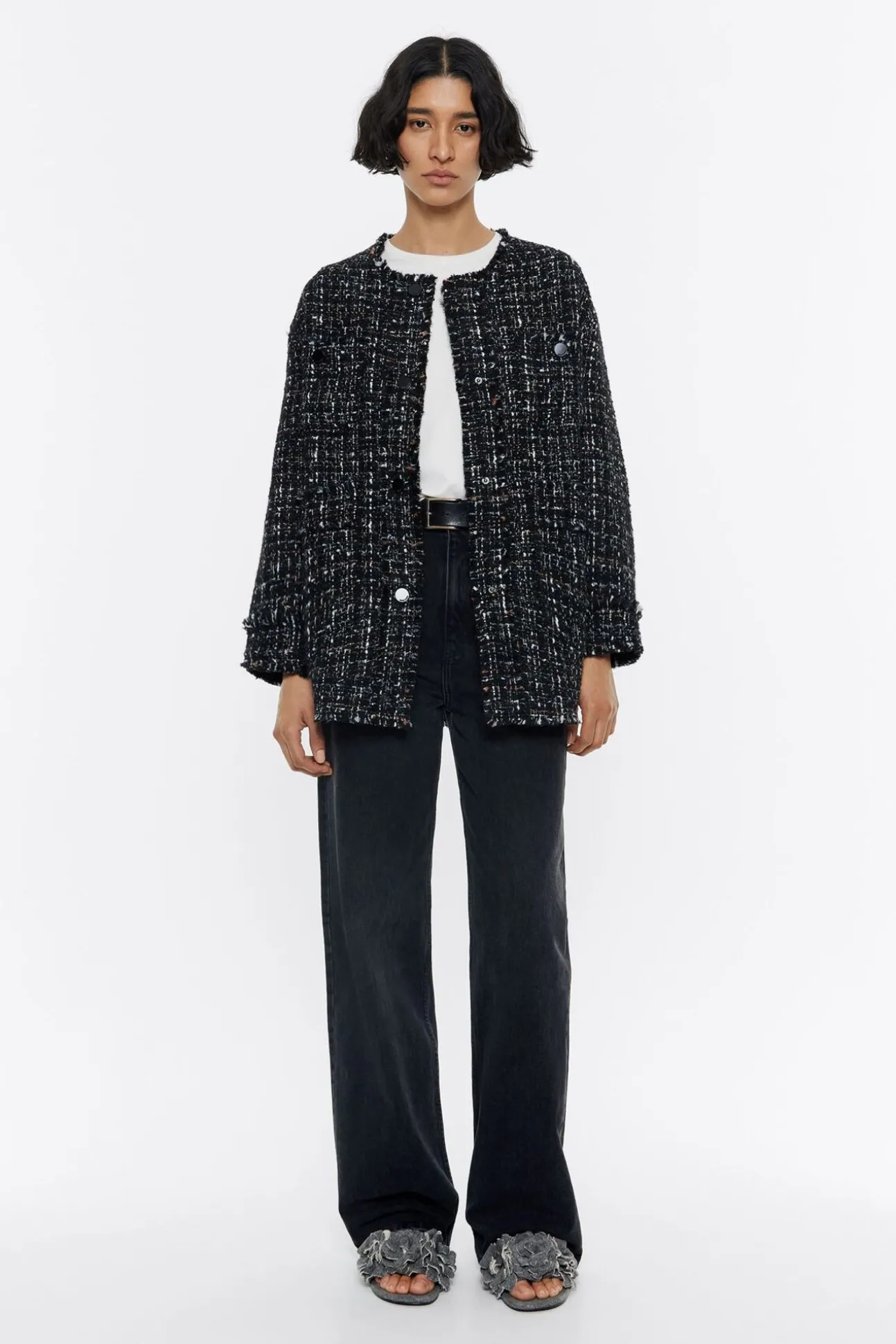 BIMBA Y LOLA Chaqueta Tweed Desflecada Negra<Mujer Gabardinas Y Chaquetas