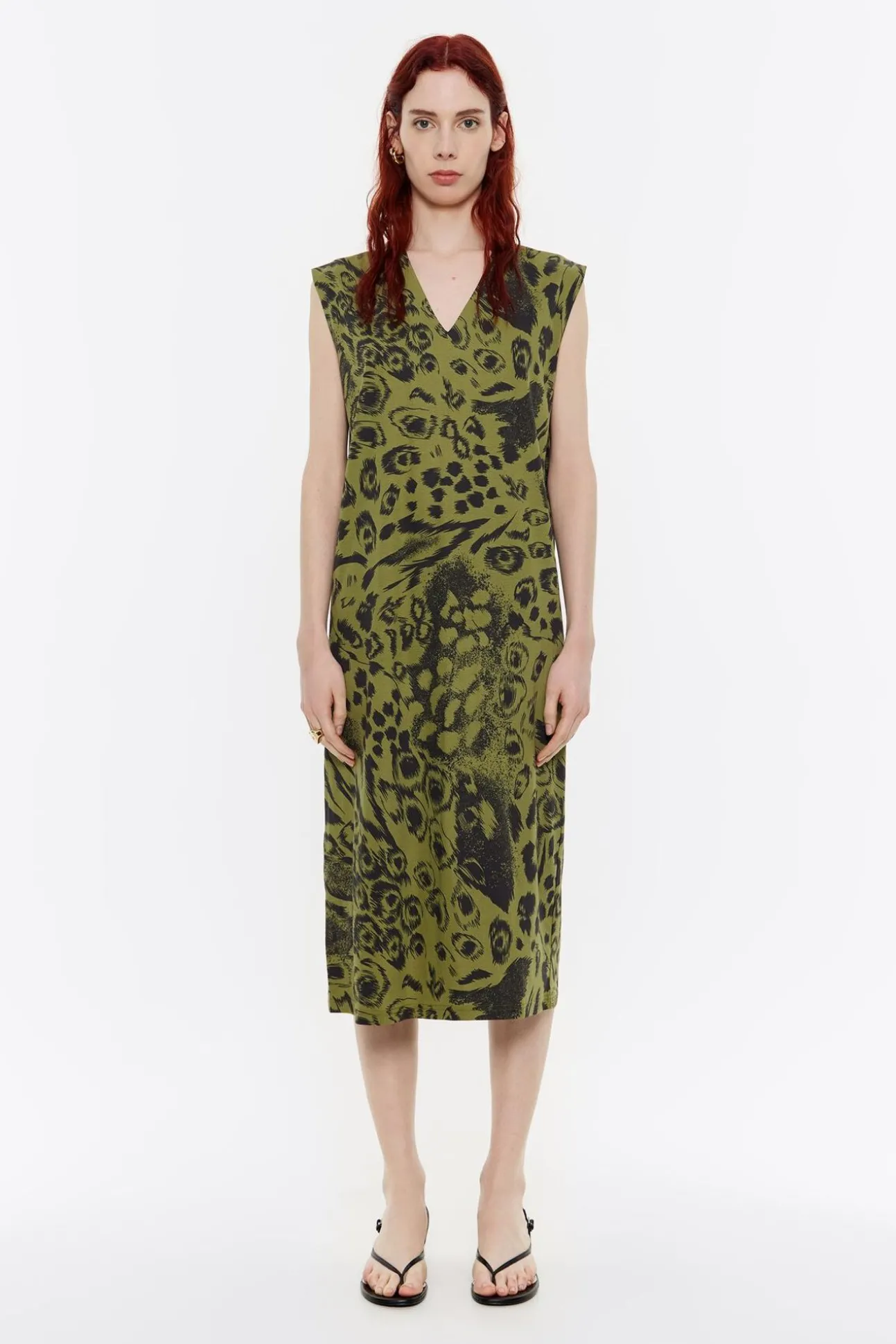 BIMBA Y LOLA Vestido Algodon Midi Animal Mix Verde<Mujer Vestidos Y Monos