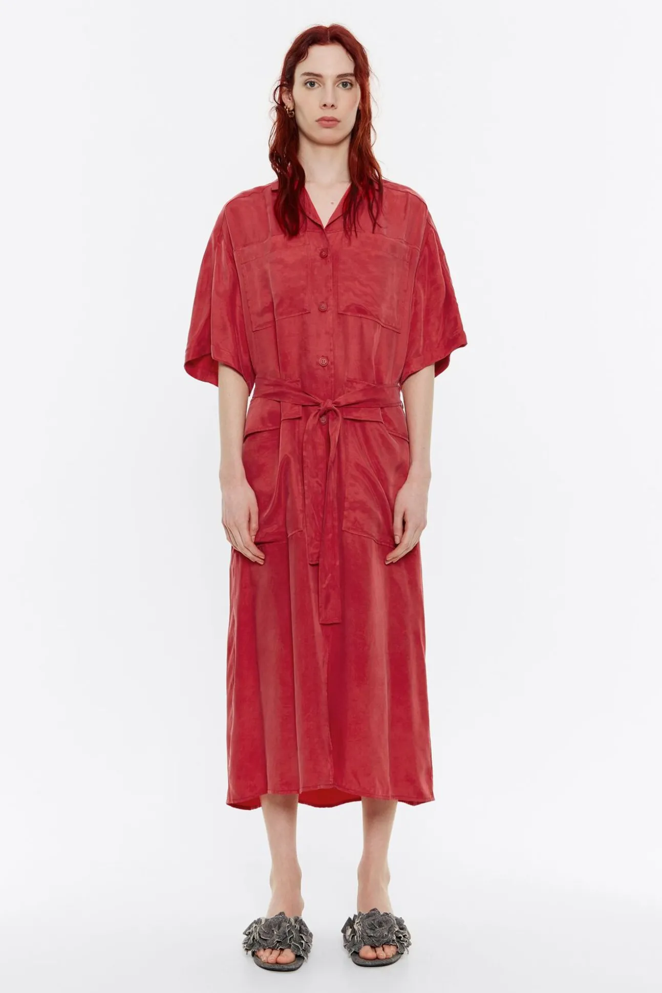 BIMBA Y LOLA Vestido Largo Camisero Rojo<Mujer Vestidos Y Monos