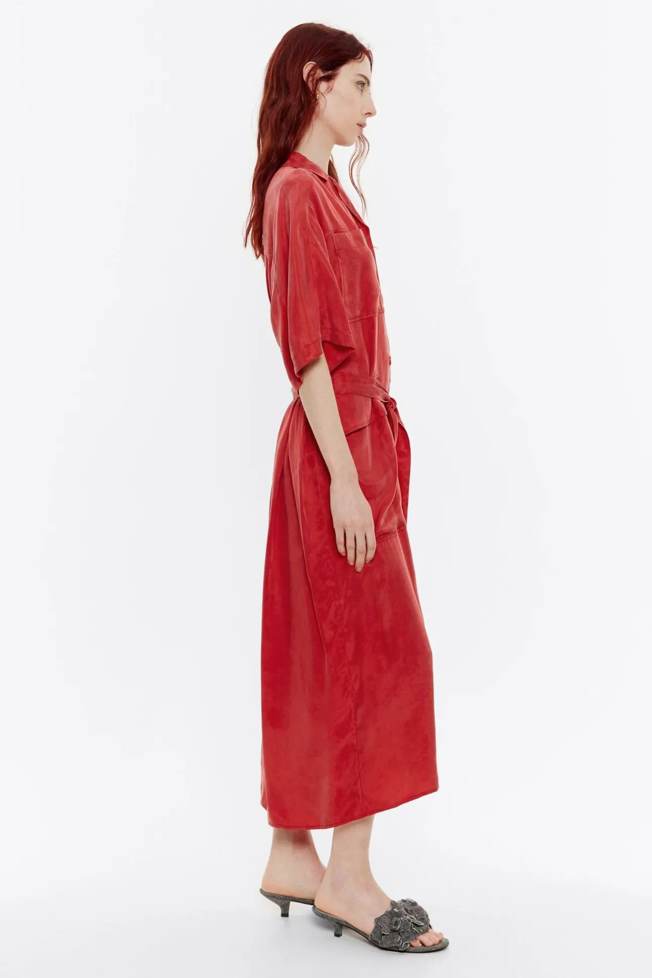 BIMBA Y LOLA Vestido Largo Camisero Rojo<Mujer Vestidos Y Monos